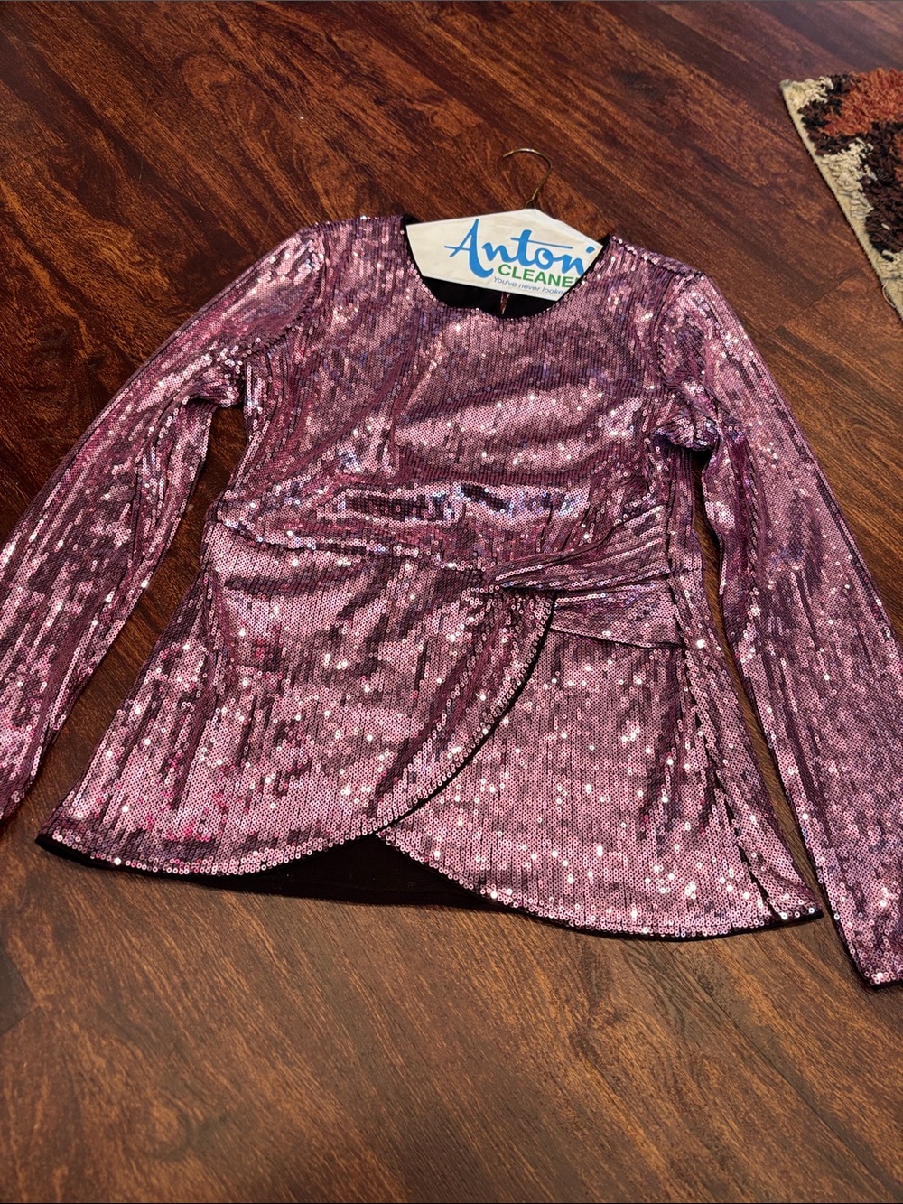 INC International Concepts Pink Sequin Long Sleeve Girls Top